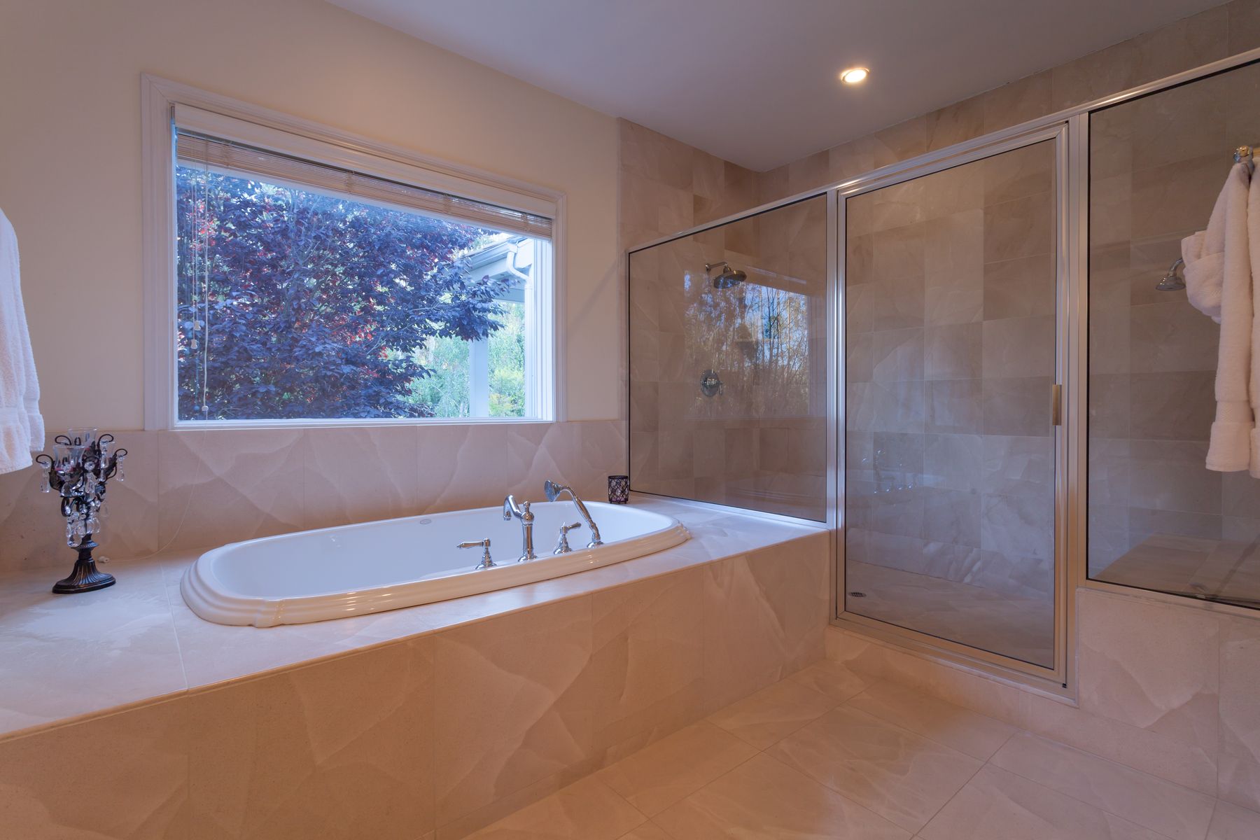 Primary bath with soaking tub and shower