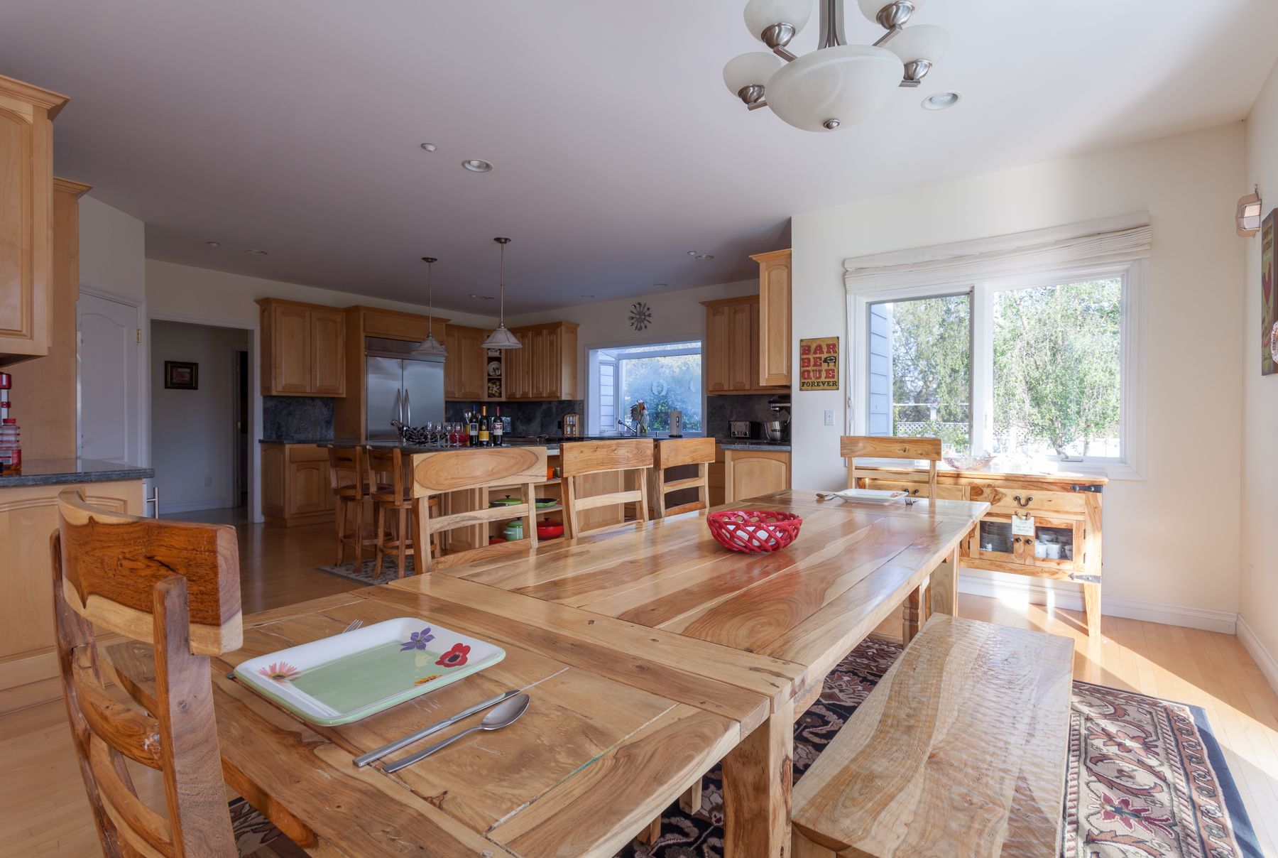 Farmhouse dining table by the kitchen