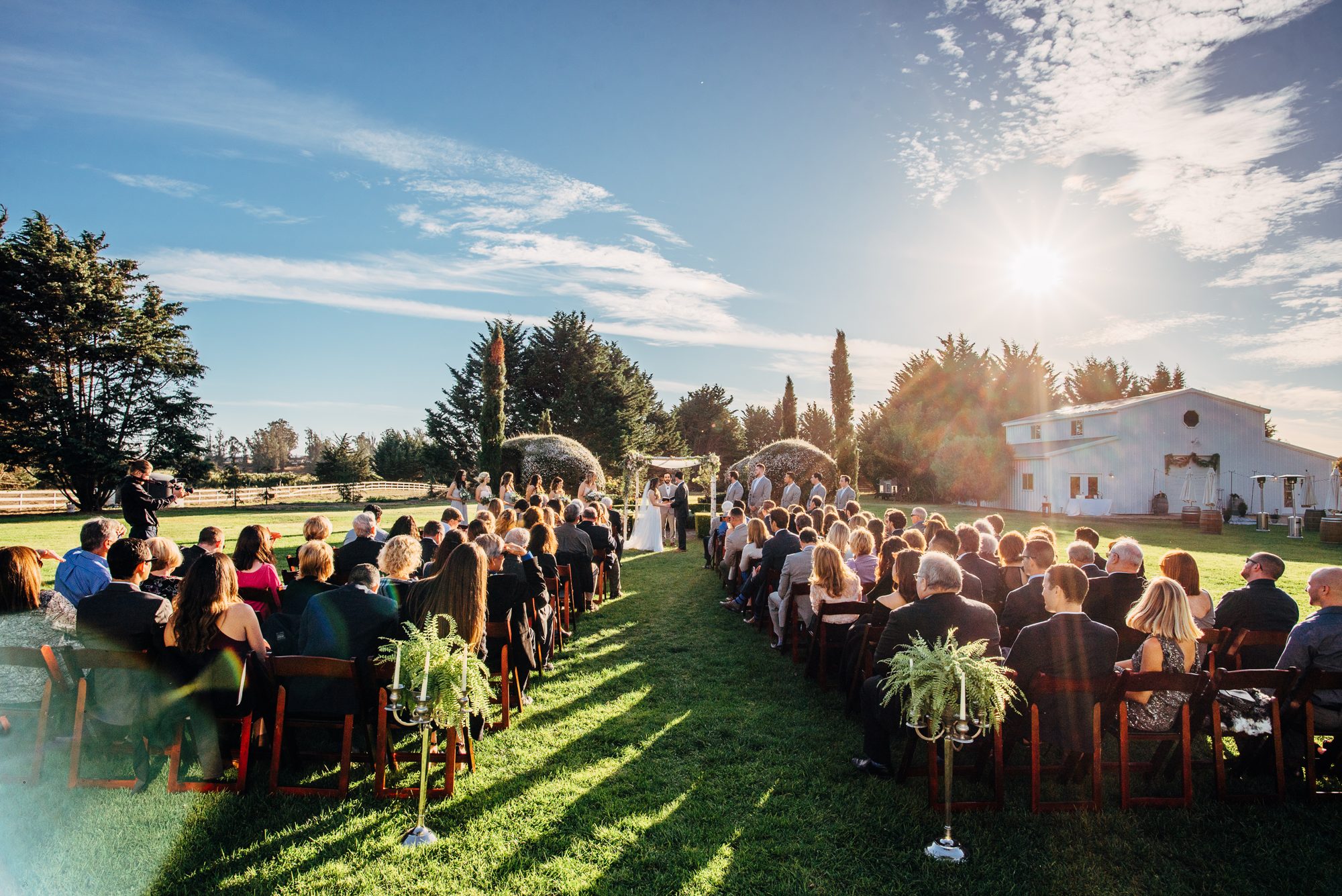 An outdoor wedding ceremony on the lawn