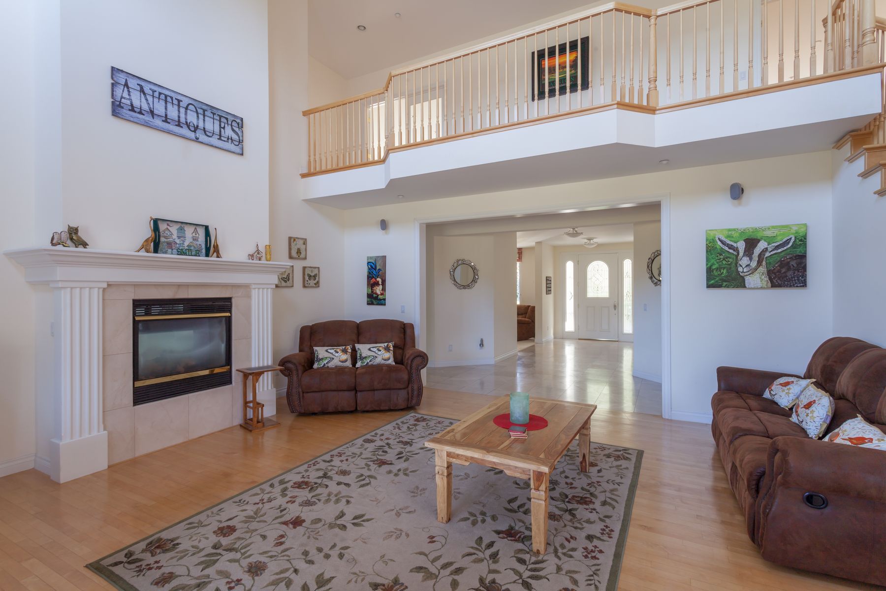 Living room fireplace and loft