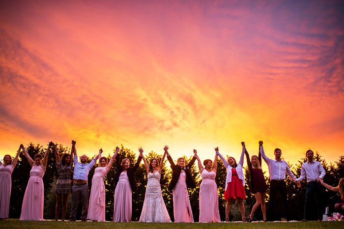 Wedding party at sunset